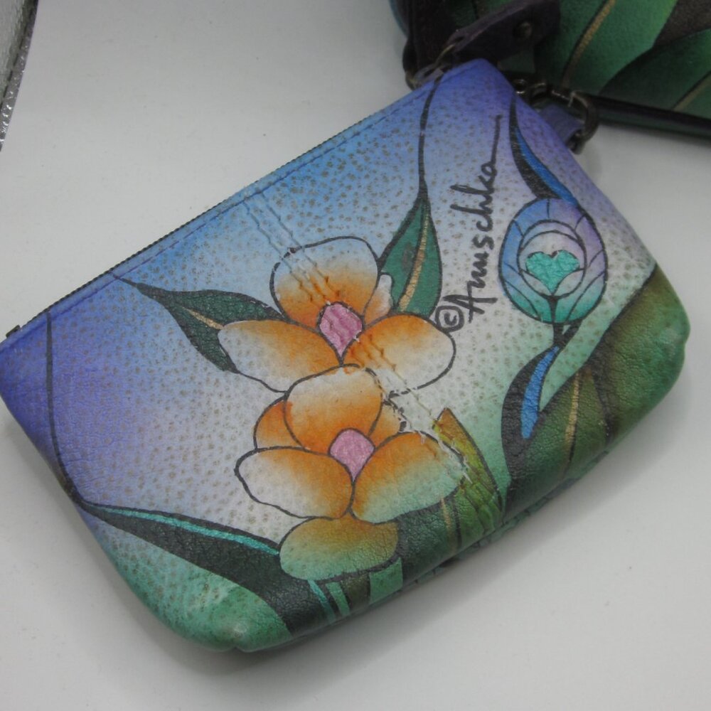 Anuschka Satchel Crossbody Bag Peacock Hand Painted - Picture 3 of 10